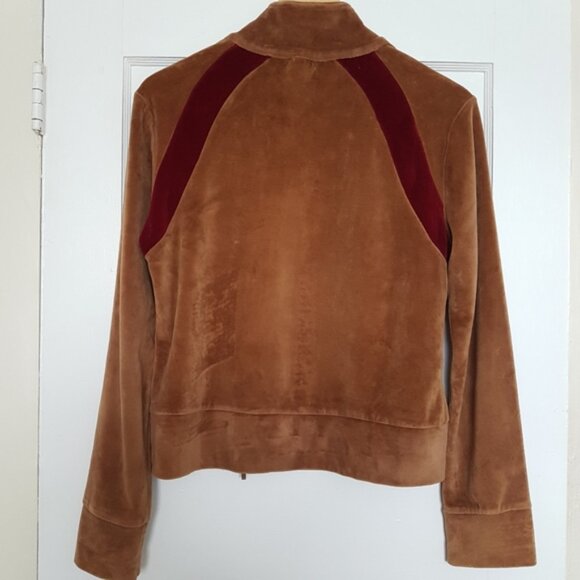 Roots Vintage Velour Front Zip Funnel Neck Sweater Jacket Brown Sz M - Picture 4 of 13
